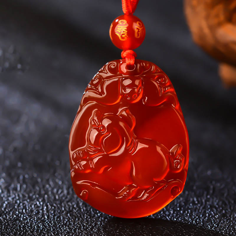 Buddha Stones Chinesisches Sternzeichen Roter Achat Ruhe Halskette Anhänger