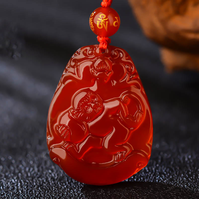 Buddha Stones Chinesisches Sternzeichen Roter Achat Ruhe Halskette Anhänger