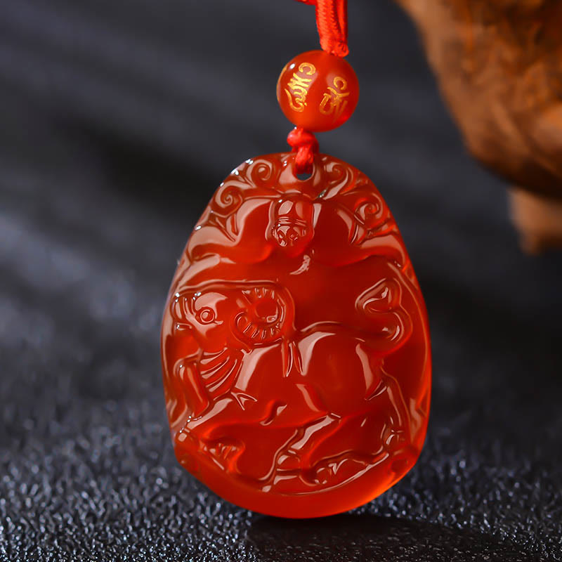 Buddha Stones Chinesisches Sternzeichen Roter Achat Ruhe Halskette Anhänger