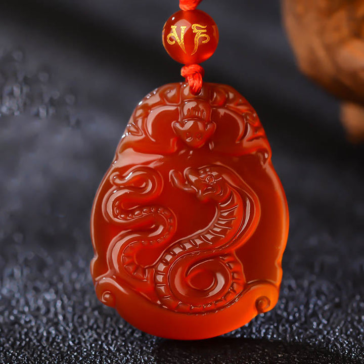 Buddha Stones Chinesisches Sternzeichen Roter Achat Ruhe Halskette Anhänger