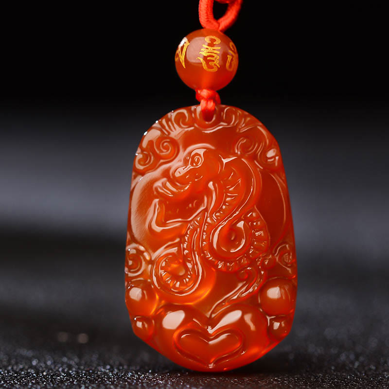 Halskette mit Anhänger Buddha Stones Chinese Zodiac Red Achat Glück