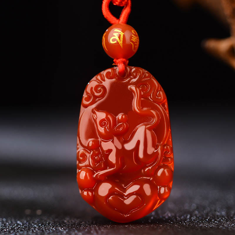 Halskette mit Anhänger Buddha Stones Chinese Zodiac Red Achat Glück