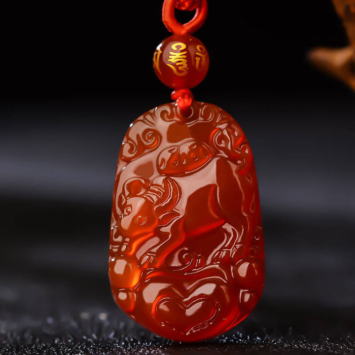 Halskette mit Anhänger Buddha Stones Chinese Zodiac Red Achat Glück