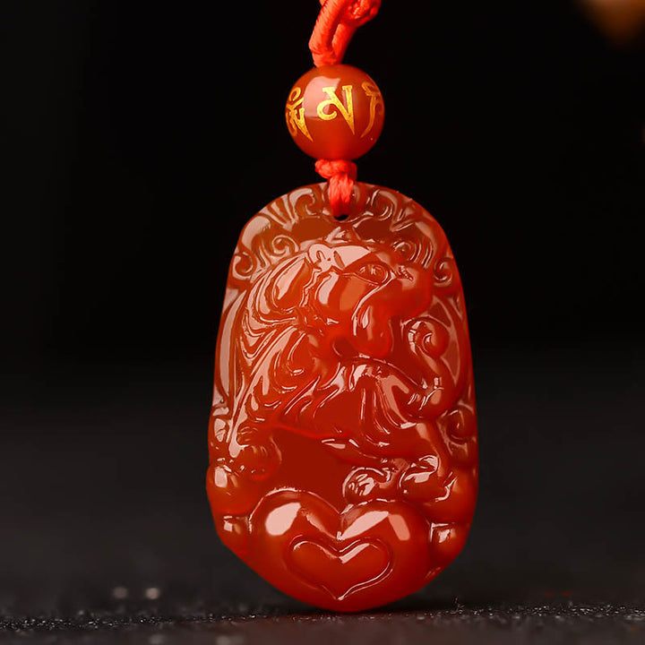 Halskette mit Anhänger Buddha Stones Chinese Zodiac Red Achat Glück