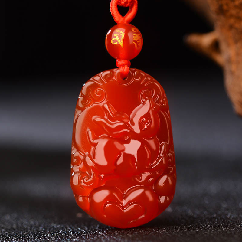 Halskette mit Anhänger Buddha Stones Chinese Zodiac Red Achat Glück