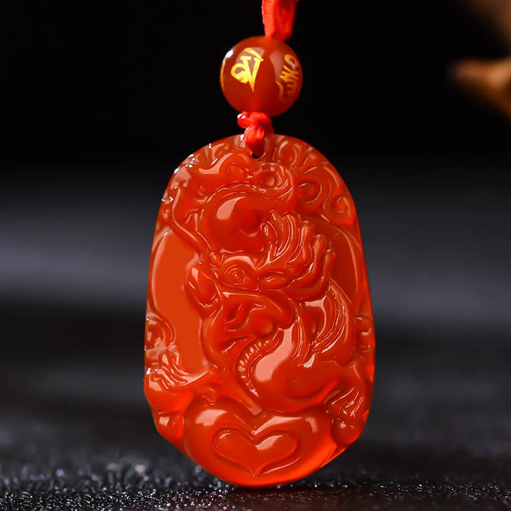 Halskette mit Anhänger Buddha Stones Chinese Zodiac Red Achat Glück