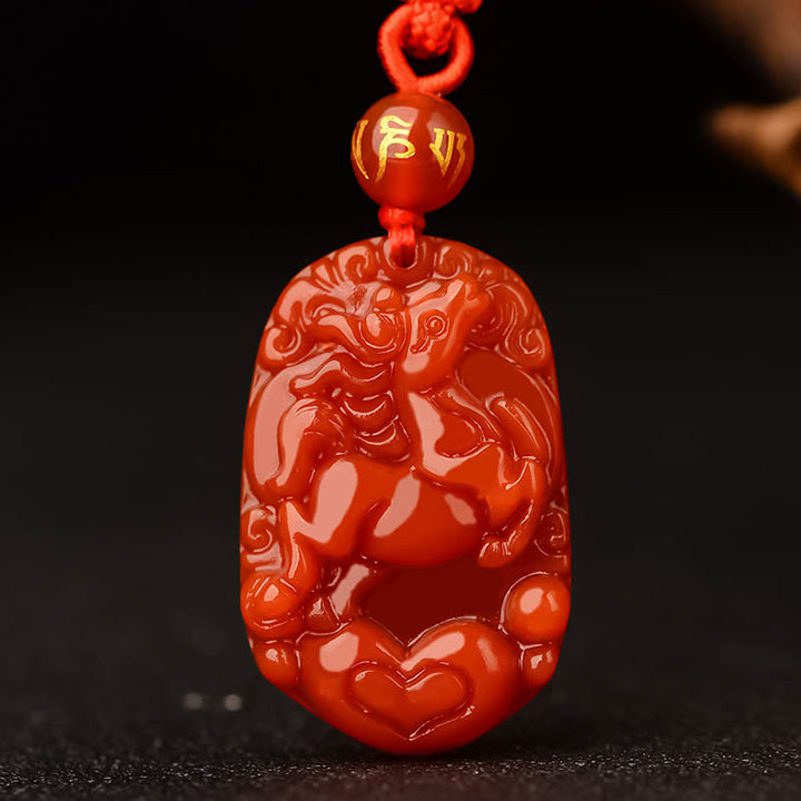 Halskette mit Anhänger Buddha Stones Chinese Zodiac Red Achat Glück