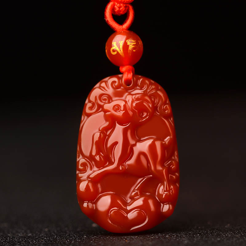 Halskette mit Anhänger Buddha Stones Chinese Zodiac Red Achat Glück