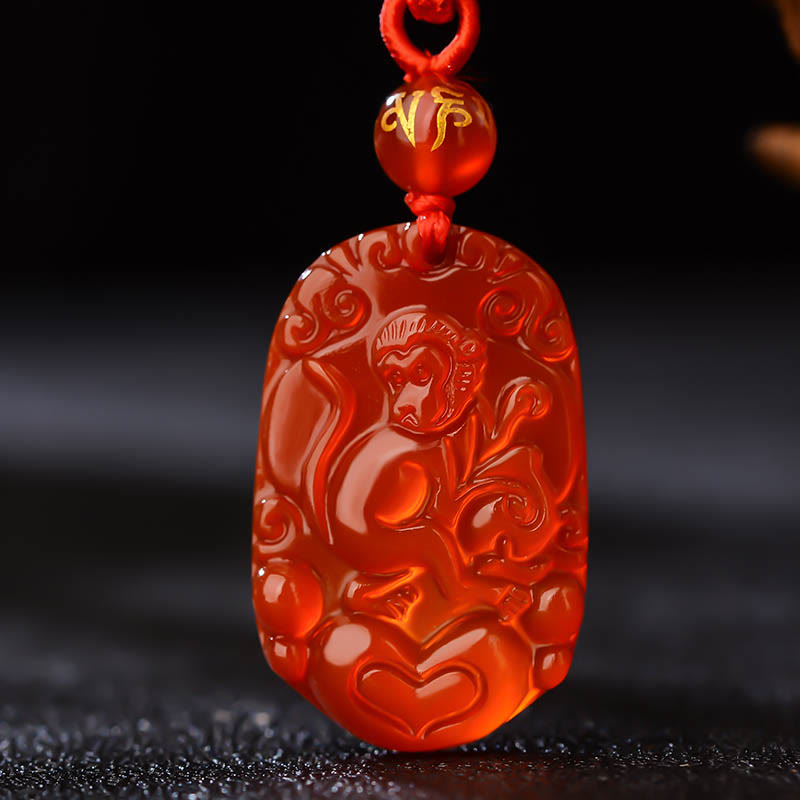 Halskette mit Anhänger Buddha Stones Chinese Zodiac Red Achat Glück