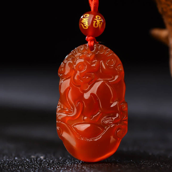 Halskette mit Anhänger Buddha Stones Chinese Zodiac Red Achat Glück