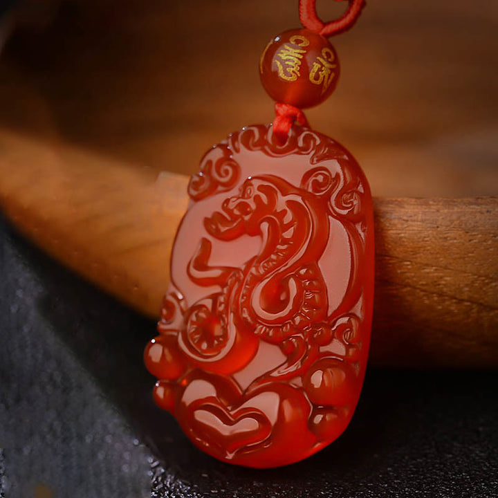 Halskette mit Anhänger Buddha Stones Chinese Zodiac Red Achat Glück