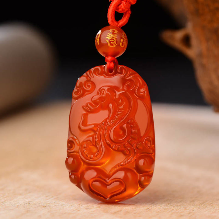 Halskette mit Anhänger Buddha Stones Chinese Zodiac Red Achat Glück