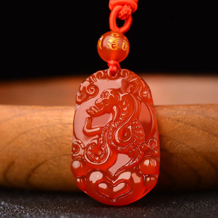 Halskette mit Anhänger Buddha Stones Chinese Zodiac Red Achat Glück