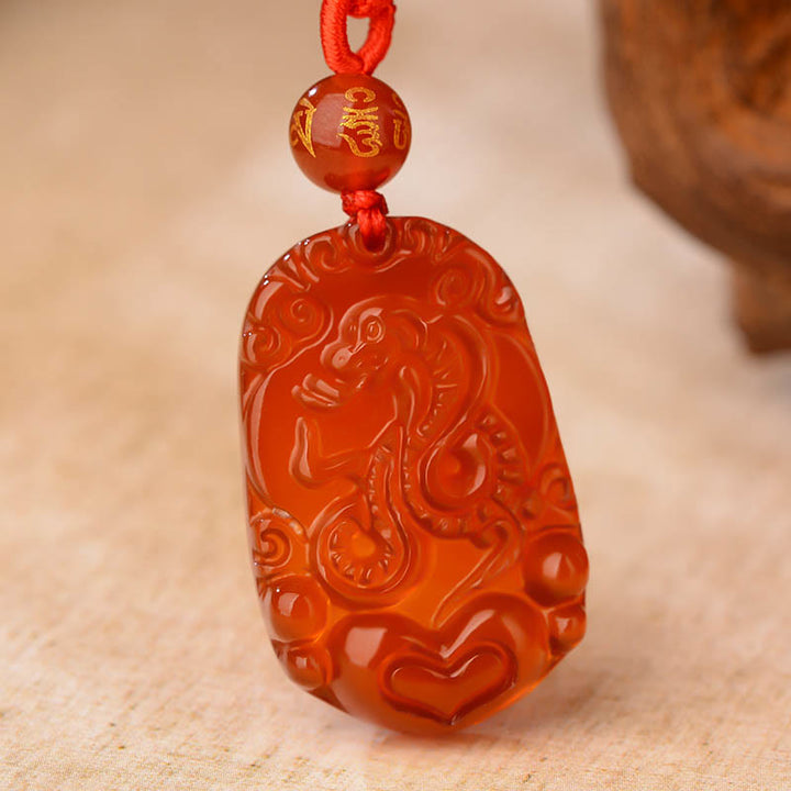 Halskette mit Anhänger Buddha Stones Chinese Zodiac Red Achat Glück