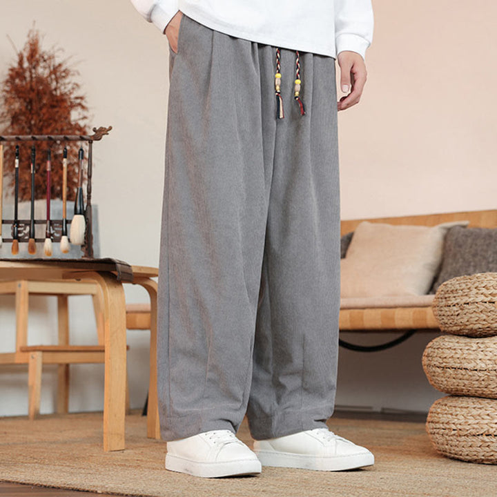Buddha Stones Herbst Winter Herren Kordelzug Cordhose Solide Hose mit Taschen - image 2