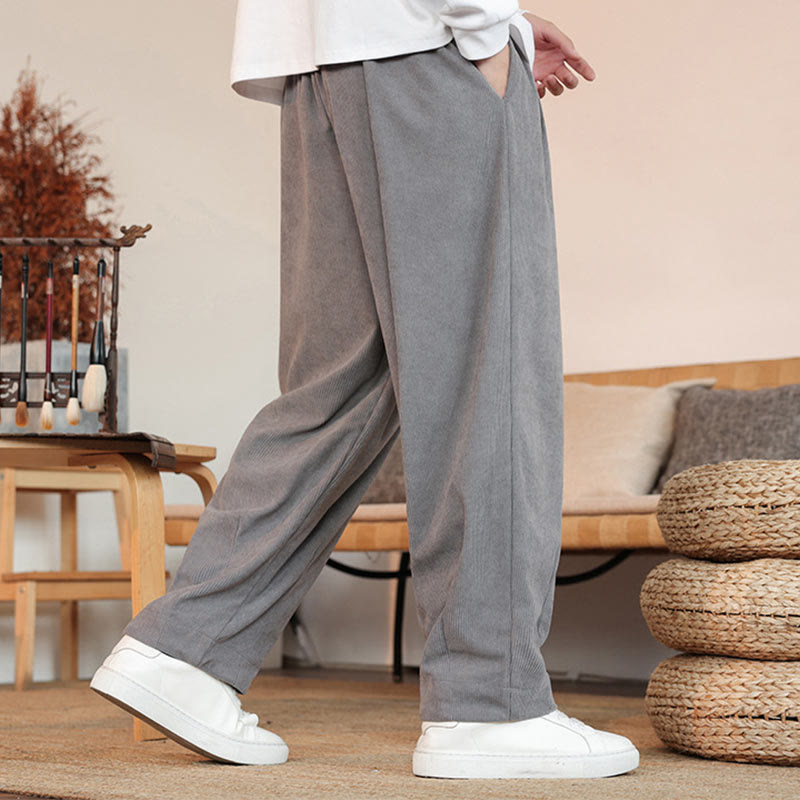 Buddha Stones Herbst Winter Herren Kordelzug Cordhose Solide Hose mit Taschen - image 3
