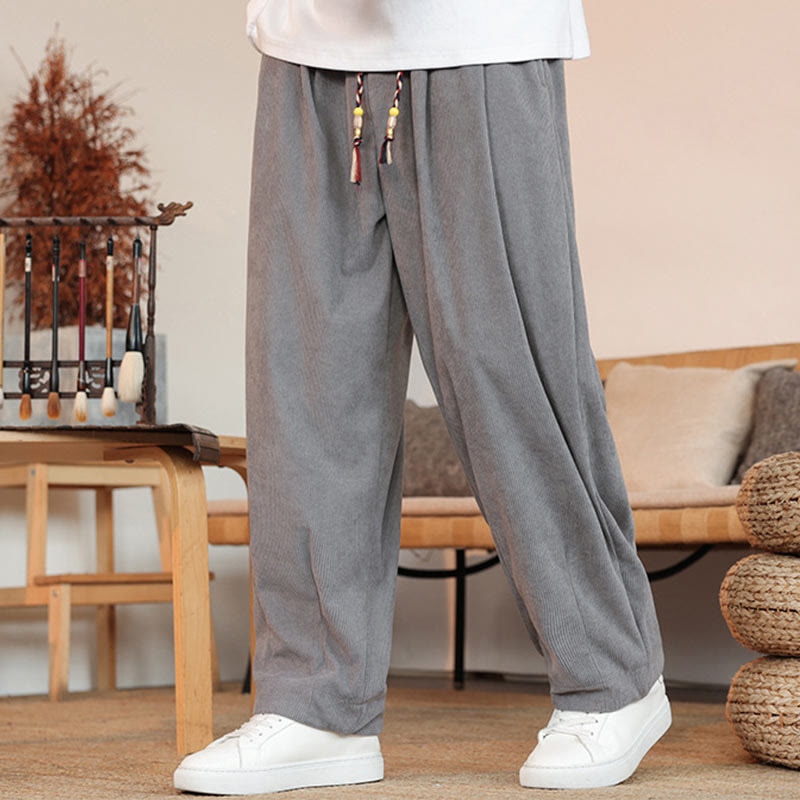 Buddha Stones Herbst Winter Herren Kordelzug Cordhose Solide Hose mit Taschen - Grau - US/ UK/AU46，EU56 (5XL) - image 0