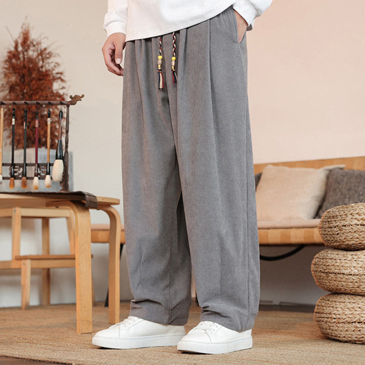 Buddha Stones Herbst Winter Herren Kordelzug Cordhose Solide Hose mit Taschen - image 6