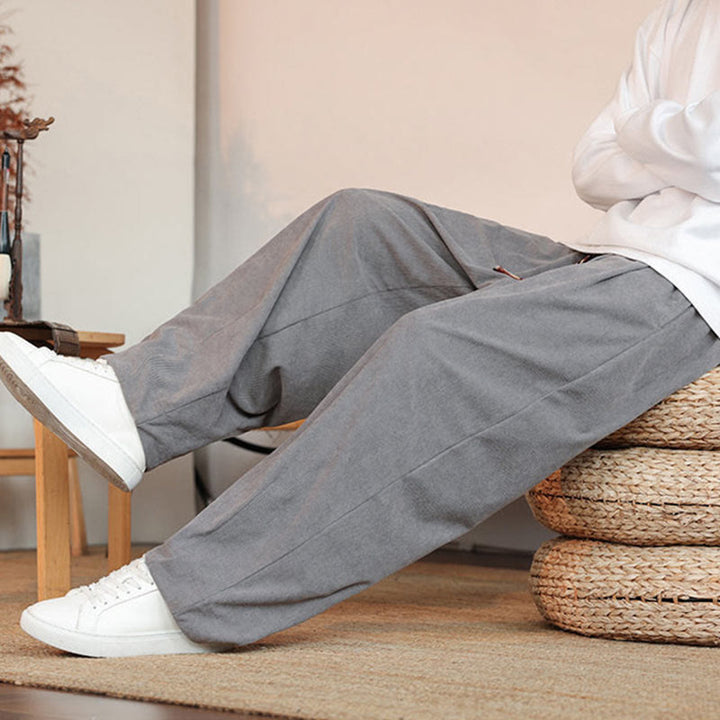 Buddha Stones Herbst Winter Herren Kordelzug Cordhose Solide Hose mit Taschen - image 9