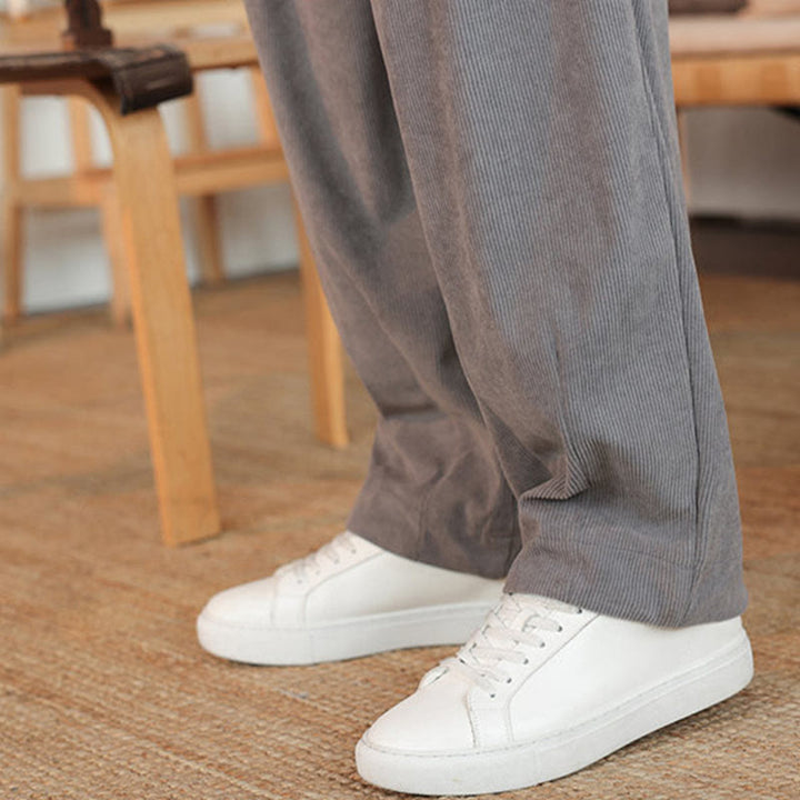 Buddha Stones Herbst Winter Herren Kordelzug Cordhose Solide Hose mit Taschen - image 13