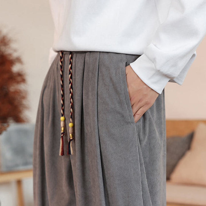 Buddha Stones Herbst Winter Herren Kordelzug Cordhose Solide Hose mit Taschen - image 10