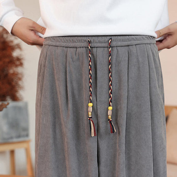 Buddha Stones Herbst Winter Herren Kordelzug Cordhose Solide Hose mit Taschen - image 11