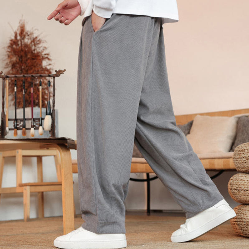 Buddha Stones Herbst Winter Herren Kordelzug Cordhose Solide Hose mit Taschen - image 7