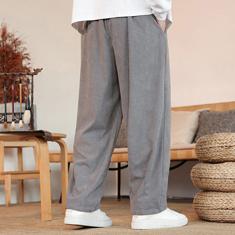 Buddha Stones Herbst Winter Herren Kordelzug Cordhose Solide Hose mit Taschen - image 4
