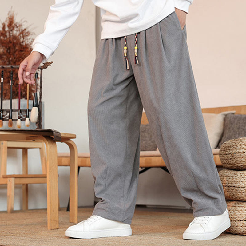 Buddha Stones Herbst Winter Herren Kordelzug Cordhose Solide Hose mit Taschen - image 8