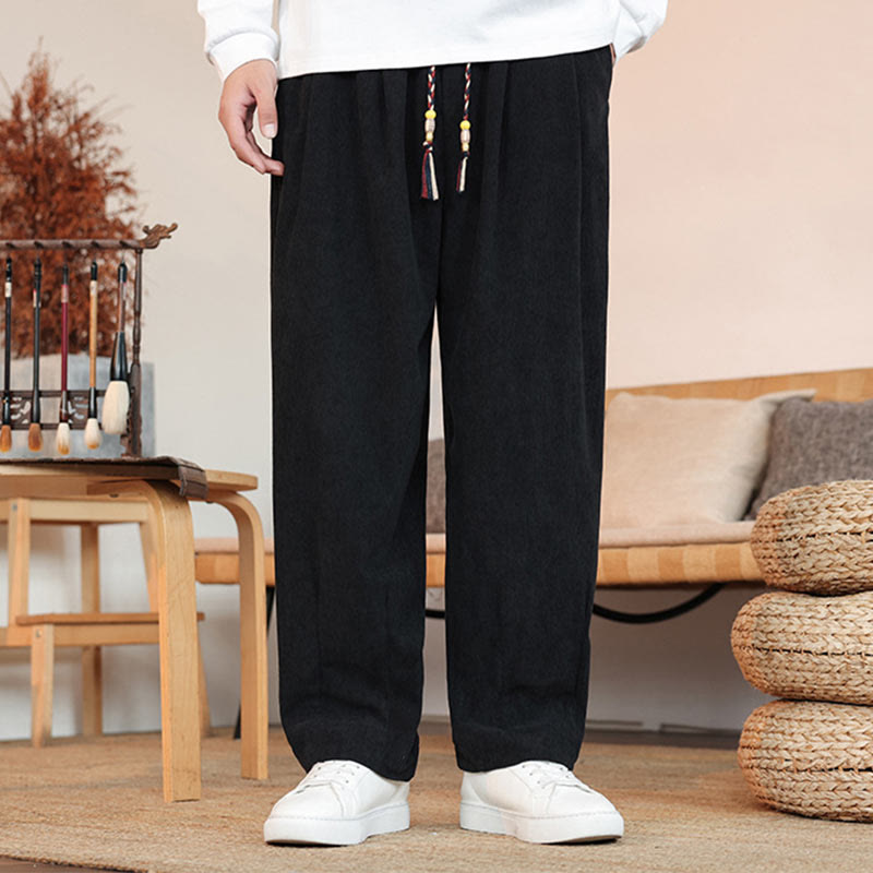 Buddha Stones Herbst Winter Herren Kordelzug Cordhose Solide Hose mit Taschen - image 15