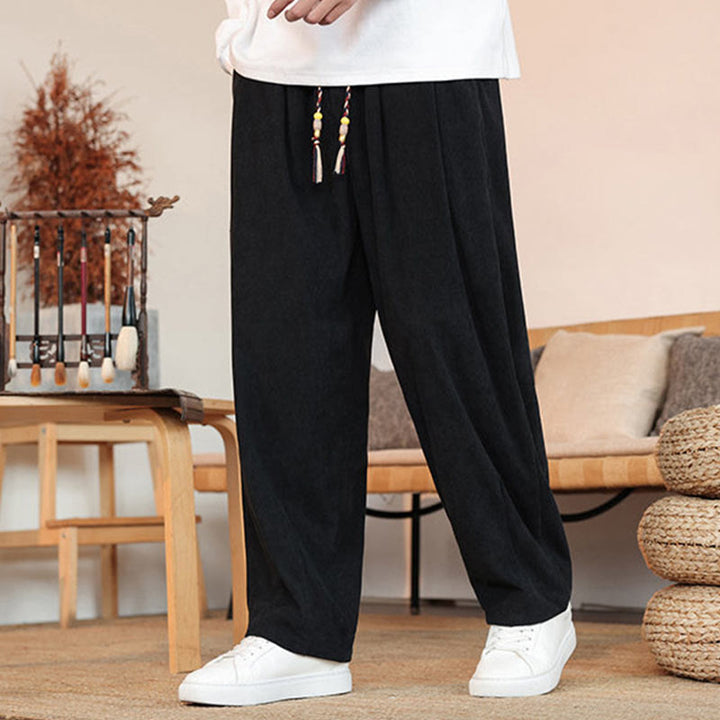 Buddha Stones Herbst Winter Herren Kordelzug Cordhose Solide Hose mit Taschen - Schwarz - US/ UK/AU46, EU56 (5XL) - image 14