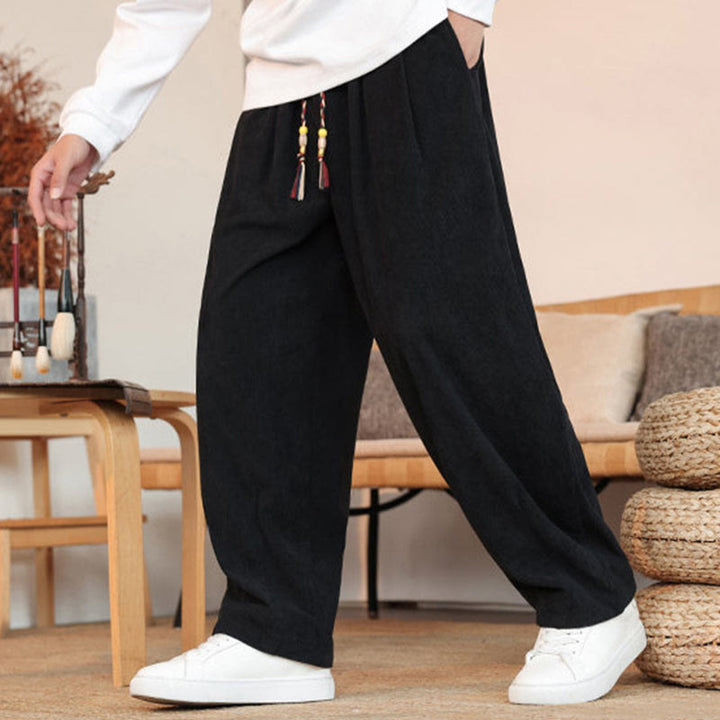 Buddha Stones Herbst Winter Herren Kordelzug Cordhose Solide Hose mit Taschen - image 20