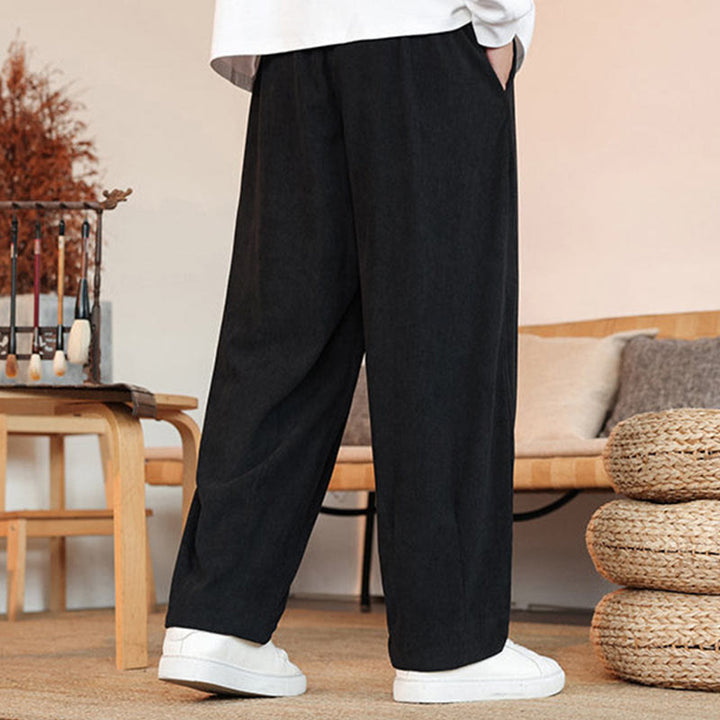 Buddha Stones Herbst Winter Herren Kordelzug Cordhose Solide Hose mit Taschen - image 18