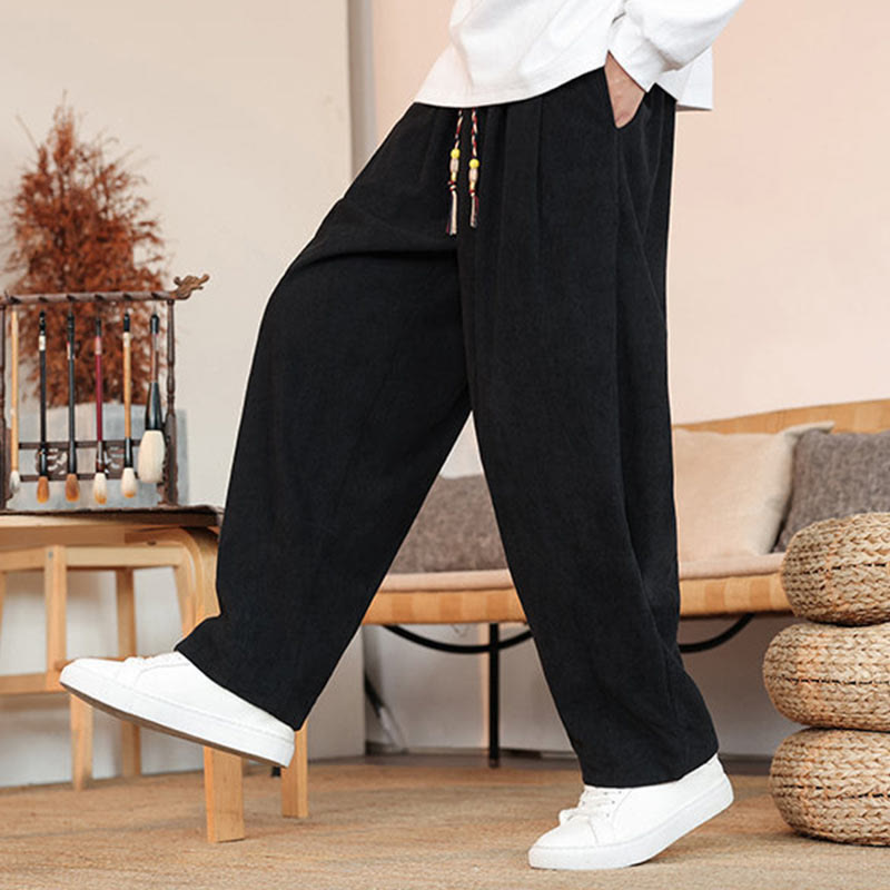 Buddha Stones Herbst Winter Herren Kordelzug Cordhose Solide Hose mit Taschen - image 21