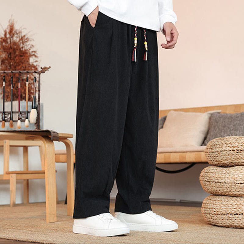 Buddha Stones Herbst Winter Herren Kordelzug Cordhose Solide Hose mit Taschen - image 16
