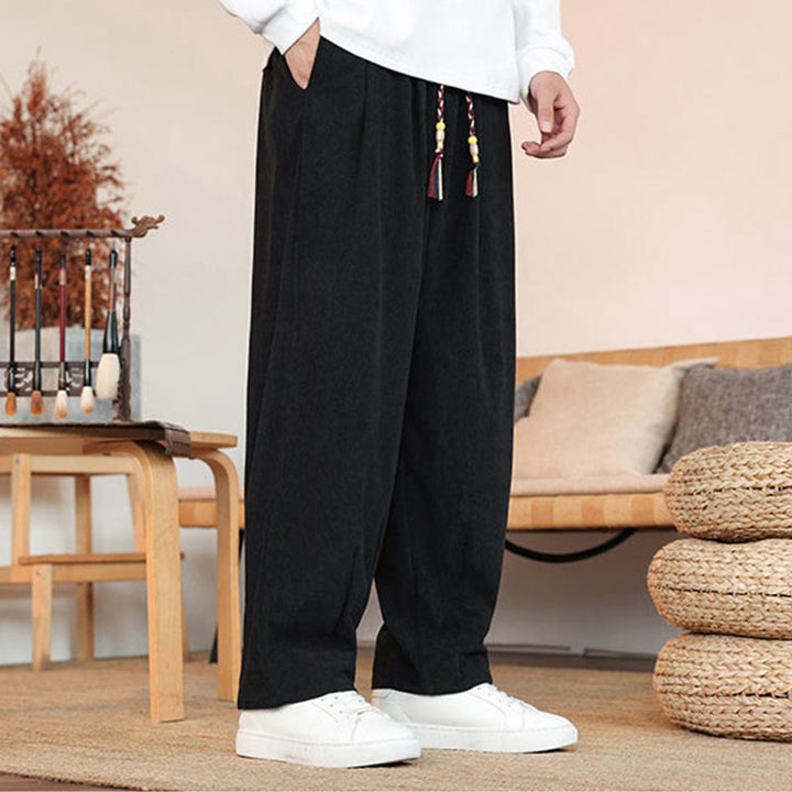 Buddha Stones Herbst Winter Herren Kordelzug Cordhose Solide Hose mit Taschen - image 16