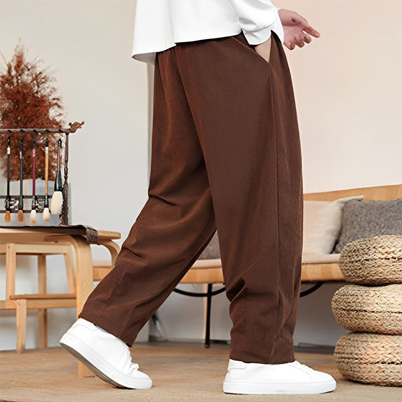 Buddha Stones Herbst Winter Herren Kordelzug Cordhose Solide Hose mit Taschen - image 26