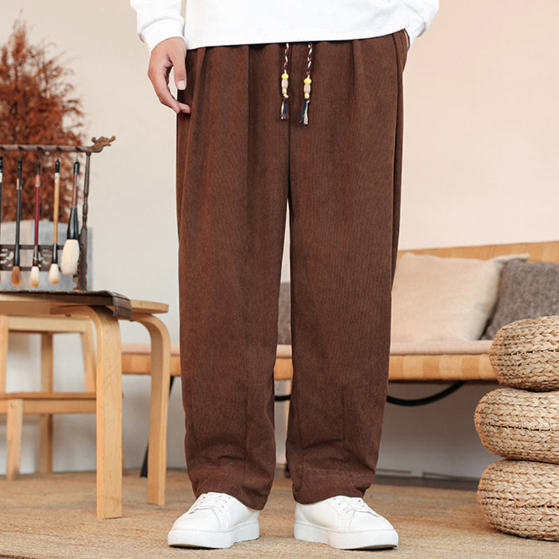 Buddha Stones Herbst Winter Herren Kordelzug Cordhose Solide Hose mit Taschen - image 24