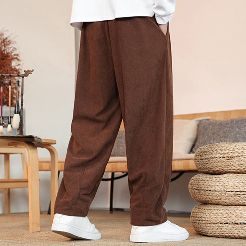 Buddha Stones Herbst Winter Herren Kordelzug Cordhose Solide Hose mit Taschen - image 27