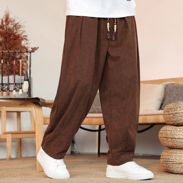 Buddha Stones Herbst Winter Herren Kordelzug Cordhose Solide Hose mit Taschen - image 28