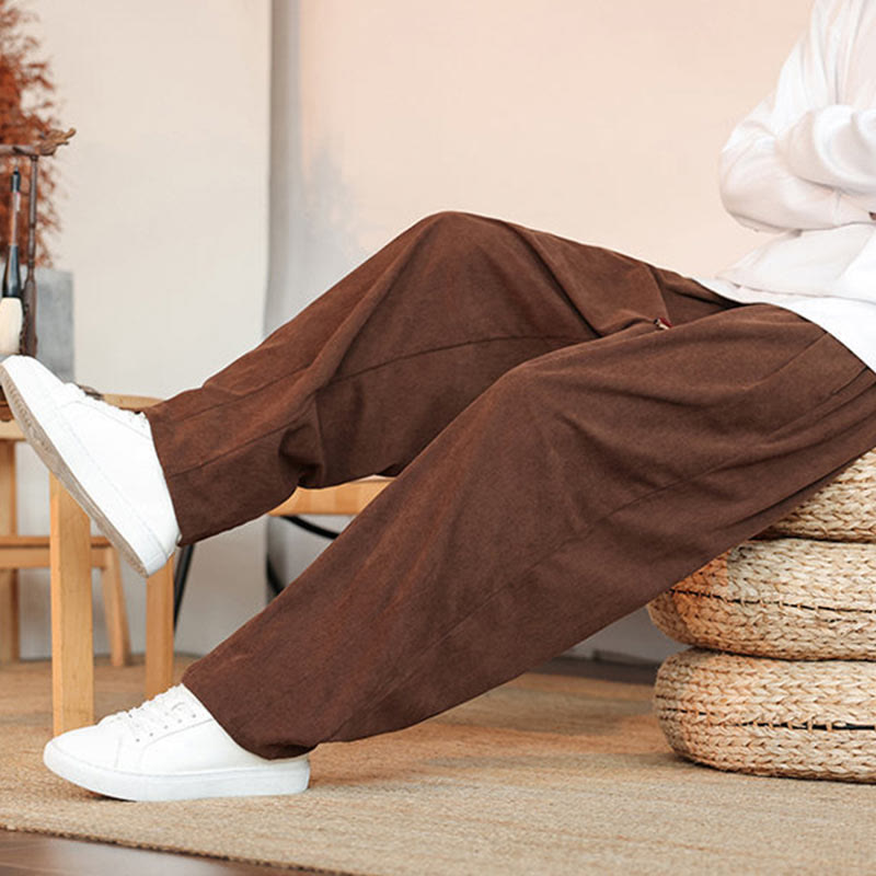 Buddha Stones Herbst Winter Herren Kordelzug Cordhose Solide Hose mit Taschen - image 31