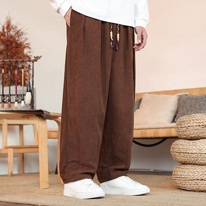 Buddha Stones Herbst Winter Herren Kordelzug Cordhose Solide Hose mit Taschen - image 25