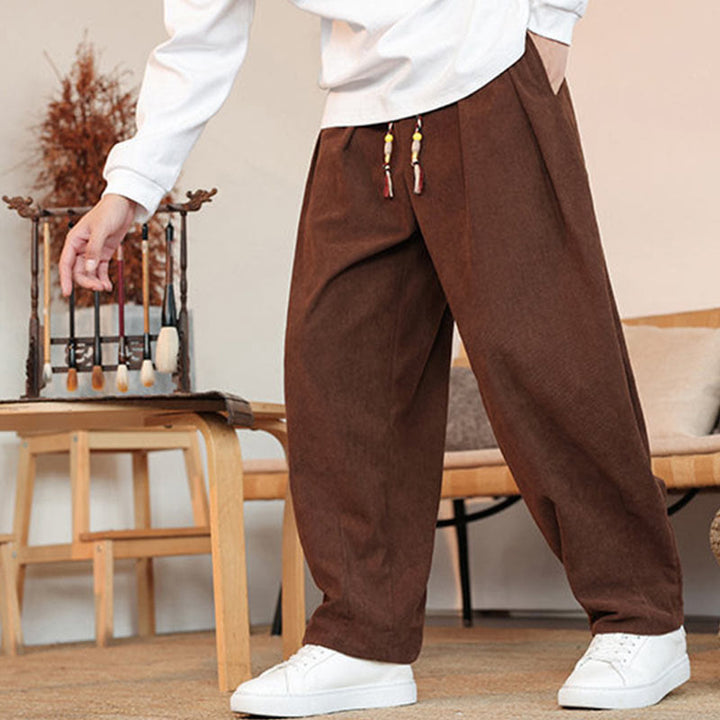 Buddha Stones Herbst Winter Herren Kordelzug Cordhose Solide Hose mit Taschen - image 30