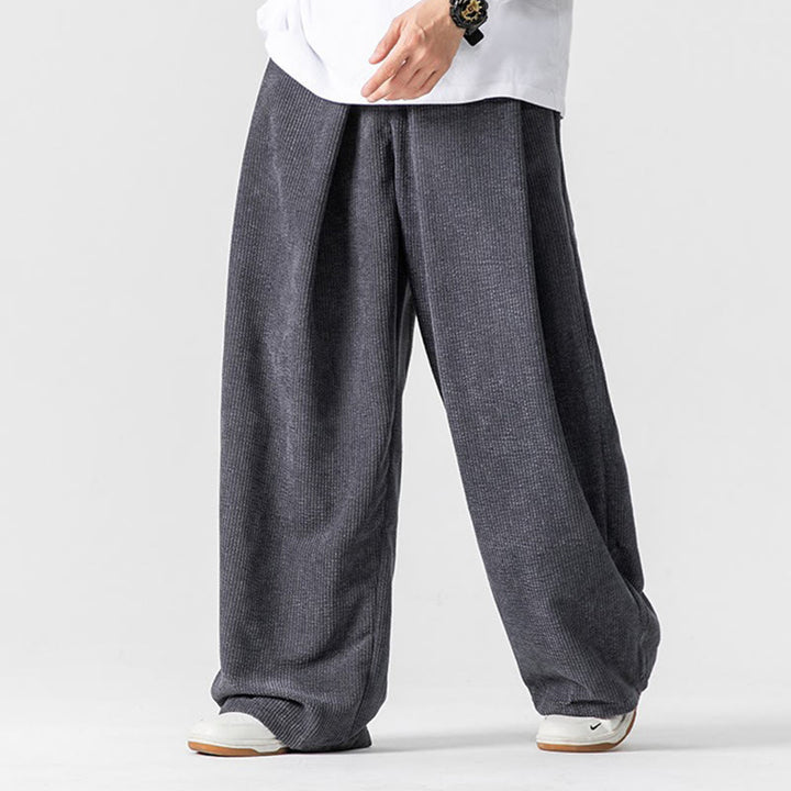 Buddha Stones - Einfarbige Herrenhose aus Baumwollcord mit weitem Bein und Taschen - Grau - US/ UK/AU46, EU56 (5XL) - image 0