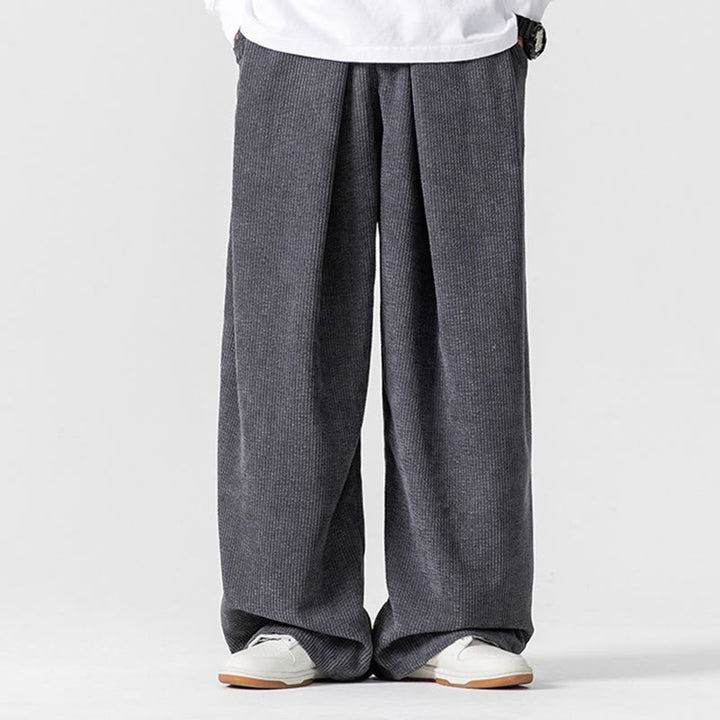 Buddha Stones - Einfarbige Herrenhose aus Baumwollcord mit weitem Bein und Taschen - image 1