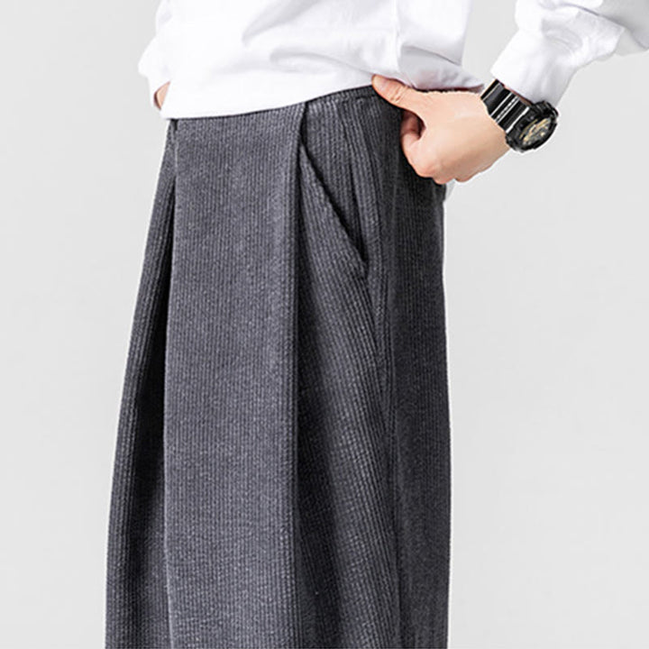 Buddha Stones - Einfarbige Herrenhose aus Baumwollcord mit weitem Bein und Taschen - image 11