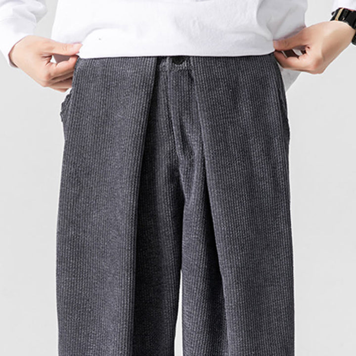 Buddha Stones - Einfarbige Herrenhose aus Baumwollcord mit weitem Bein und Taschen - image 9
