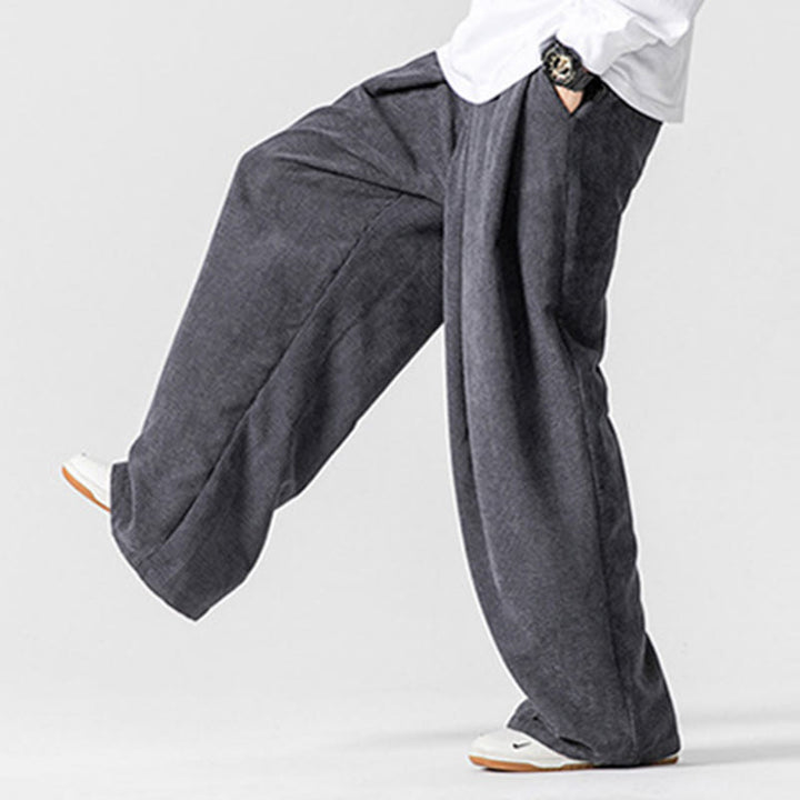 Buddha Stones - Einfarbige Herrenhose aus Baumwollcord mit weitem Bein und Taschen - image 8