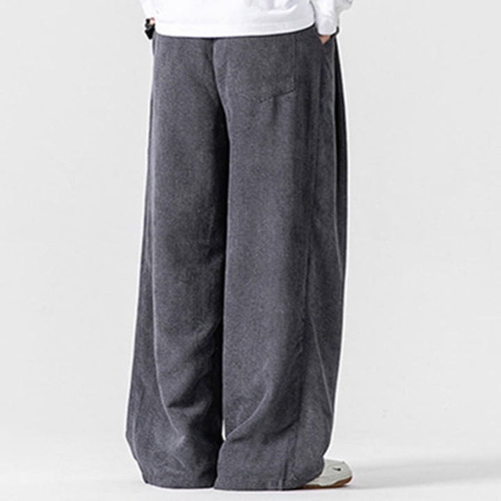 Buddha Stones - Einfarbige Herrenhose aus Baumwollcord mit weitem Bein und Taschen - image 5