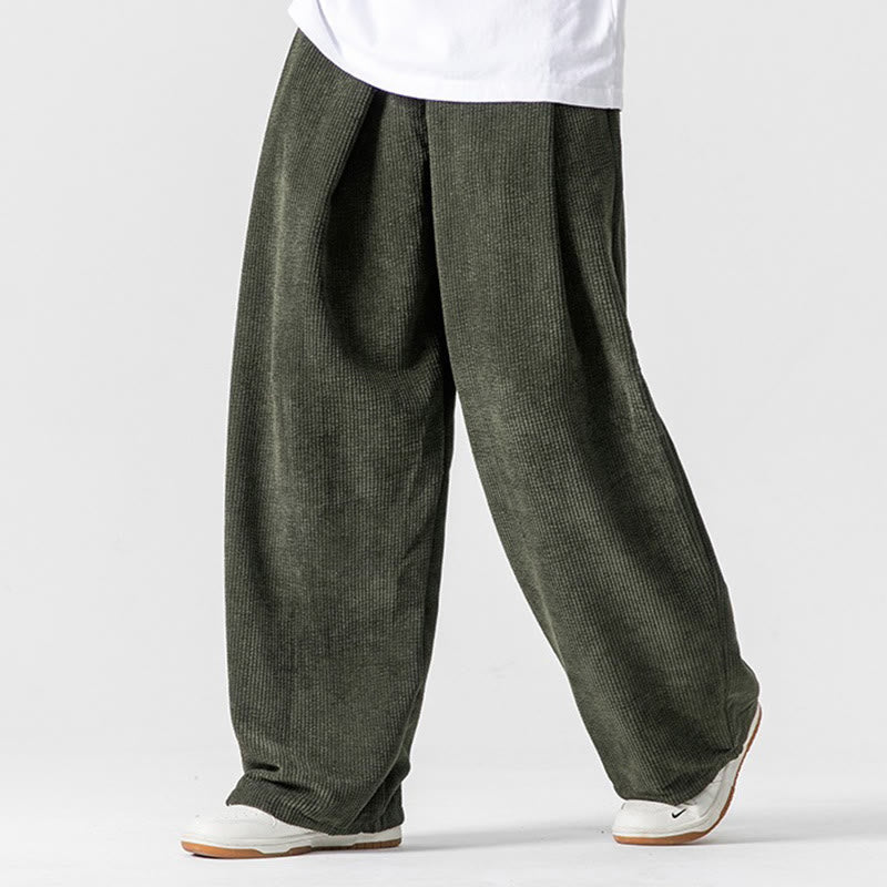 Buddha Stones - Einfarbige Herrenhose aus Baumwollcord mit weitem Bein und Taschen - Dunkelseegrün - US/ UK/AU46, EU56 (5XL) - image 14